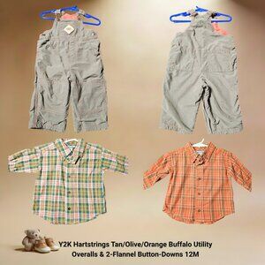 Hartstrings 12M Baby Boy Bundle – Utility Overalls + 2 Plaid Button Down Shirts